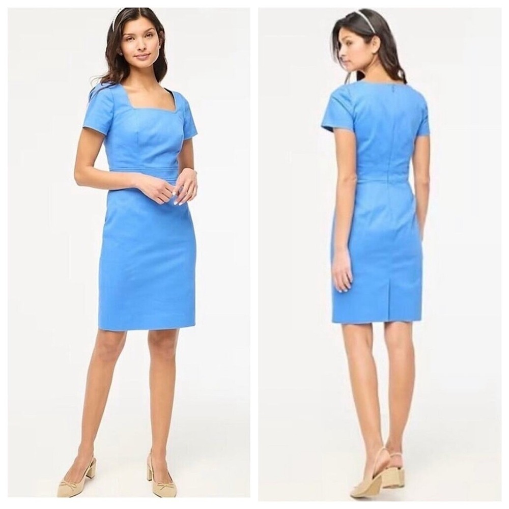 J.Crew Blue Square Neck Sheath Dress Short Sleeve BY040 Womens 12 NEW